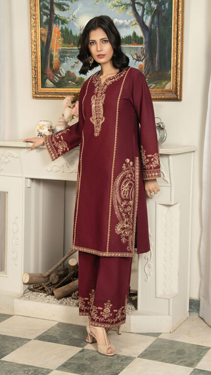 S012 - Stitched 2 Piece Maroon Cotton Trouser Shirt by Navish