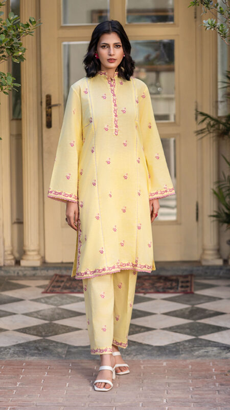 S019 - Stitched 3 Piece Yellow Cotton Trouser Shirt By Navish